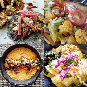 four colorful dishes by the vegan taste