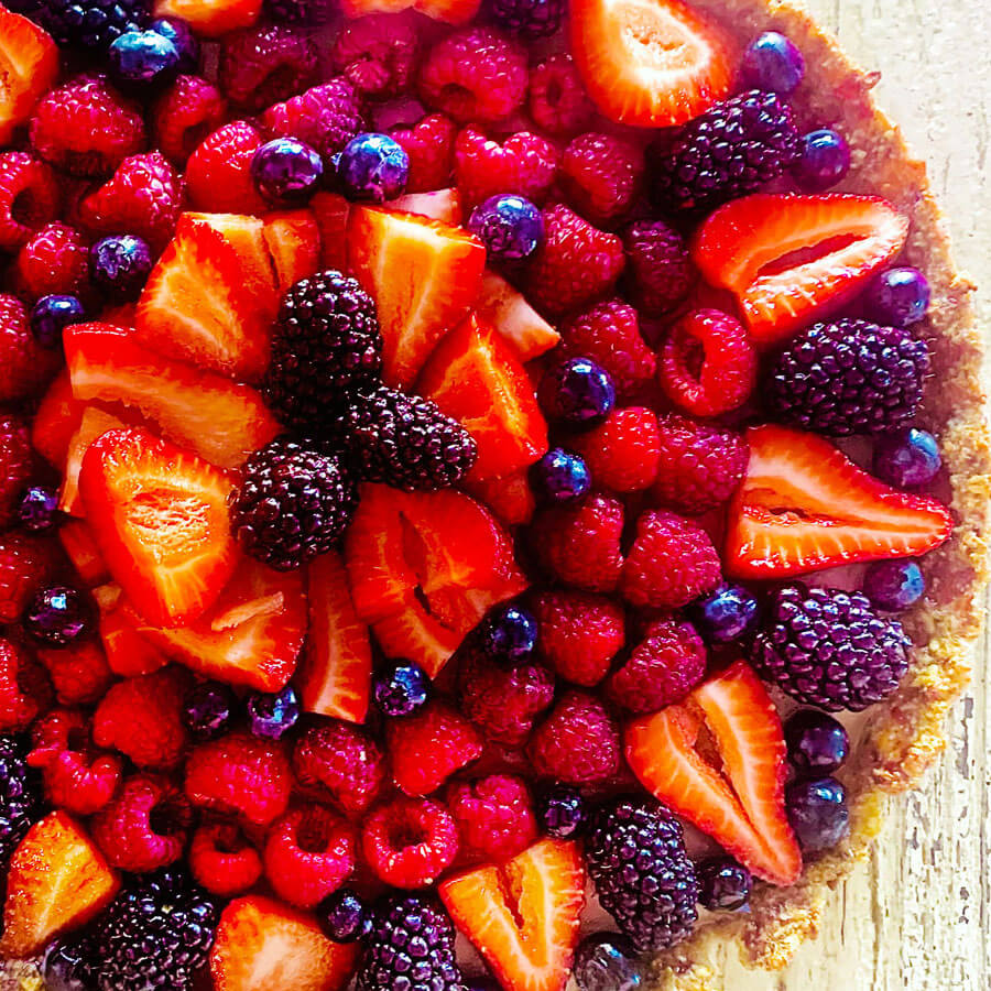 berry tart with strawberries blackberries raspberries and blueberries