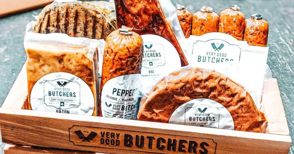 Very Good Butchers box of products with pepperoni bacon ribs sausages and burgers