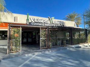 vegas vegan culinary school and eatery storefront during clear sunny day