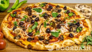Vegan Pizza with mushrooms and olives