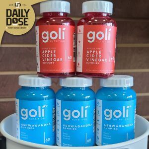 Stack of 5 bottles of goli daily dose vitamins