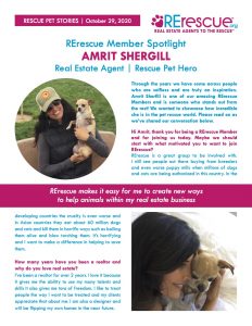 RErescue real estate agents to the rescue member spotlight Amrit Shergill with photos of Amrit holding small dog